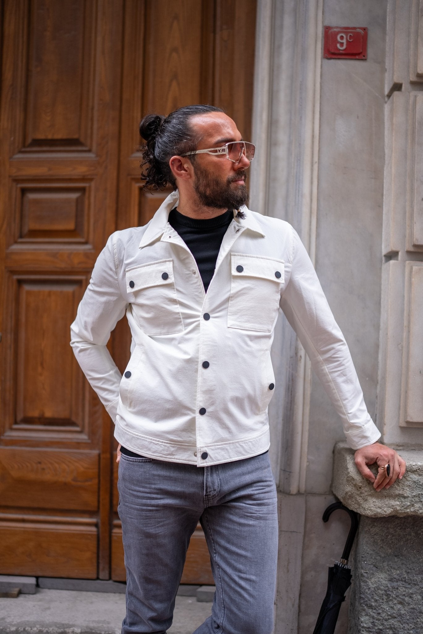 Men's Casual White Shirt Jacket