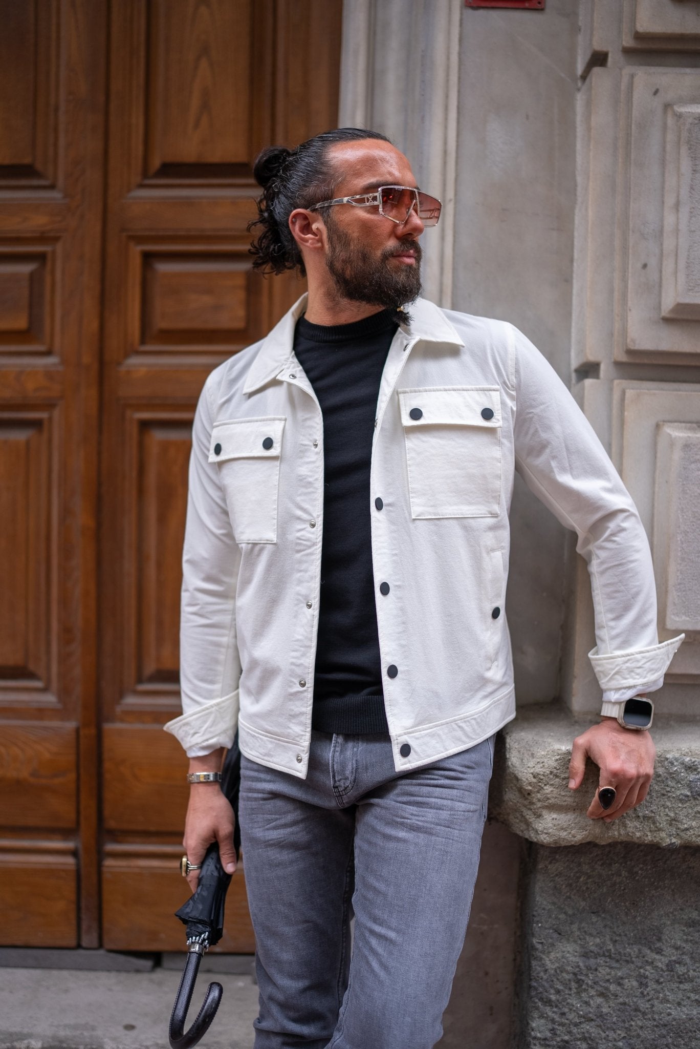 Men's Casual White Shirt Jacket