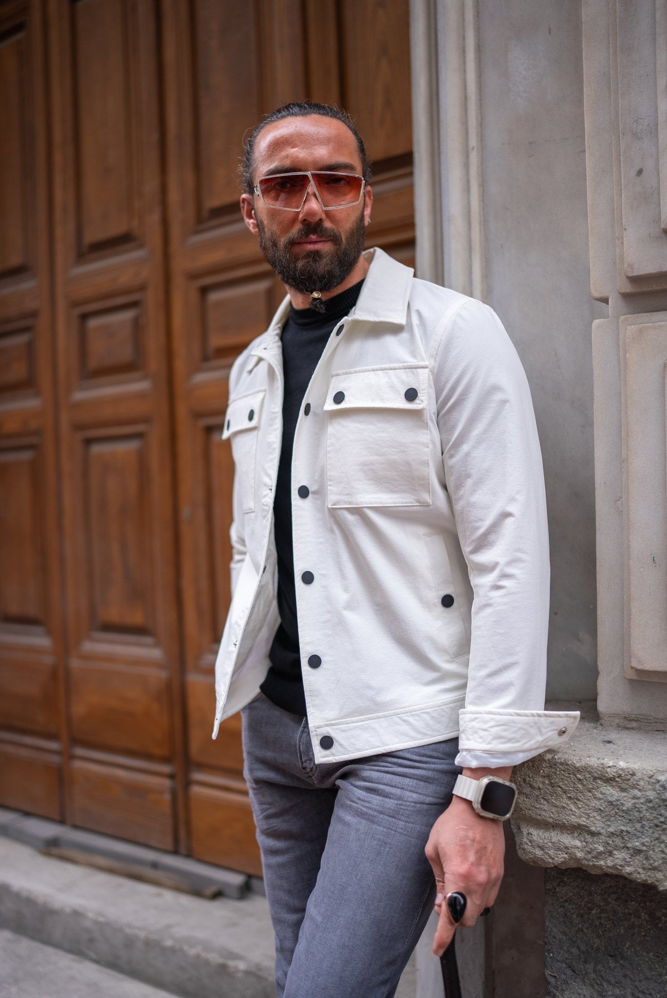 Men's Casual White Shirt Jacket