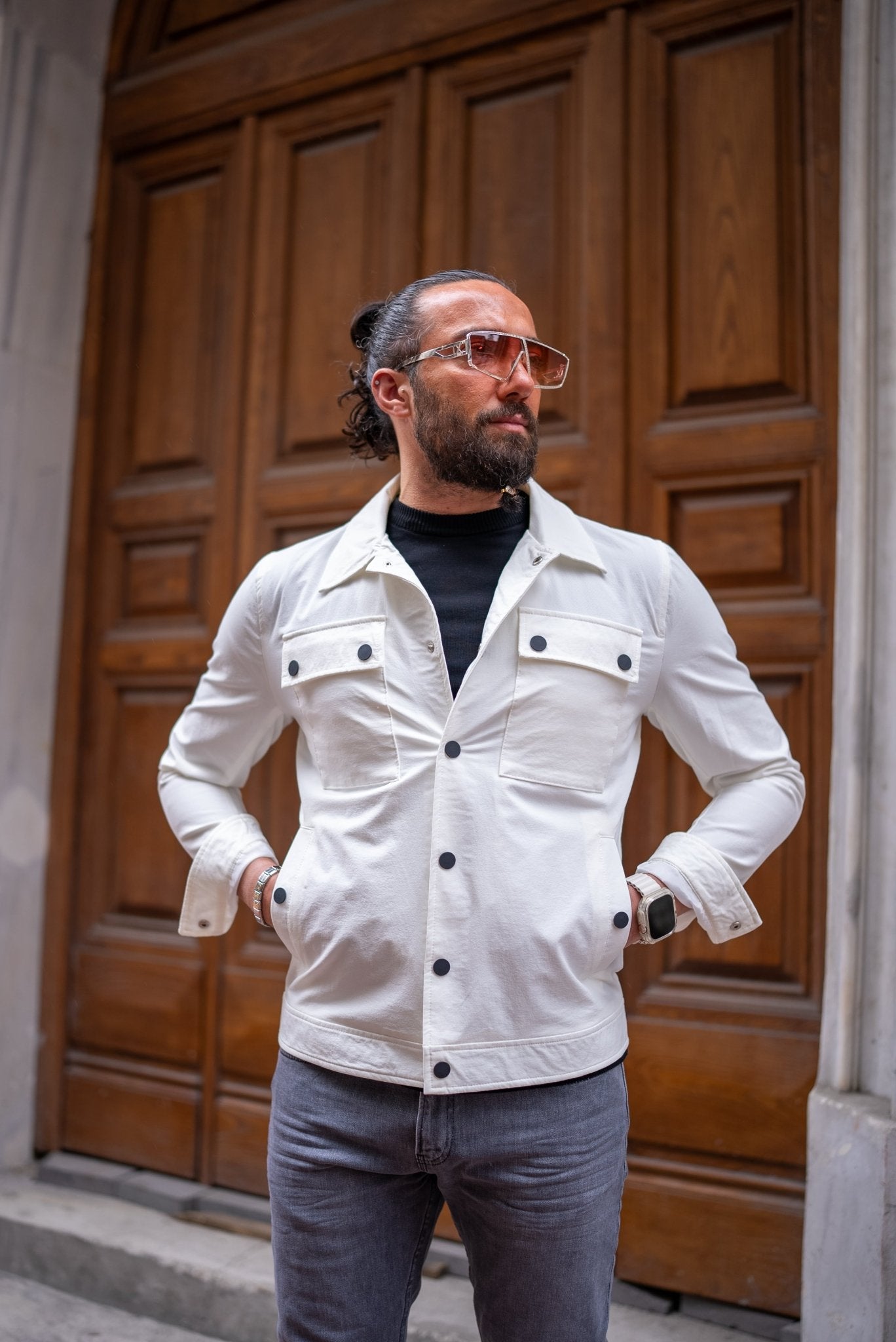 Men's Casual White Shirt Jacket