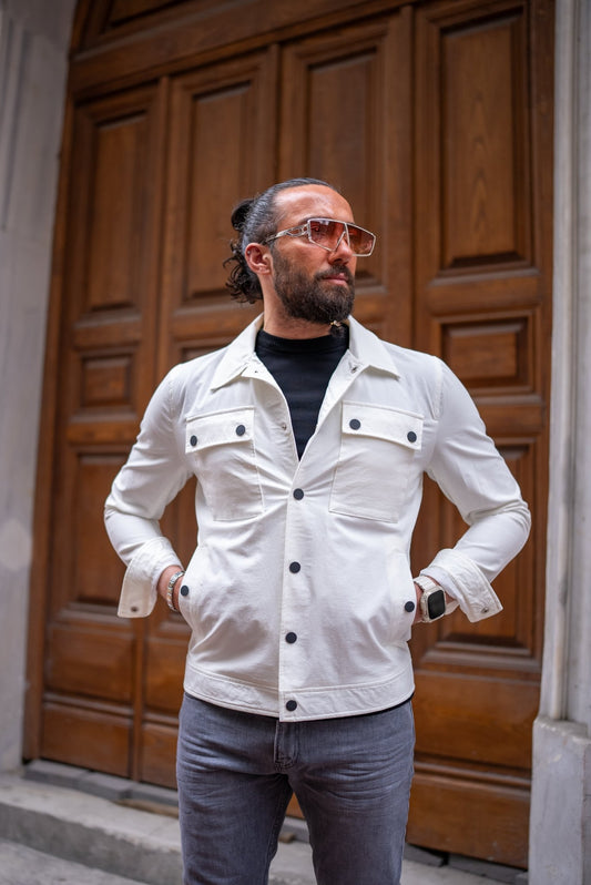Men's Casual White Shirt Jacket