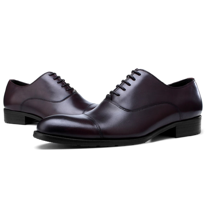 Shiny Textured Black Leather Oxfords for Formal & Special Occasions