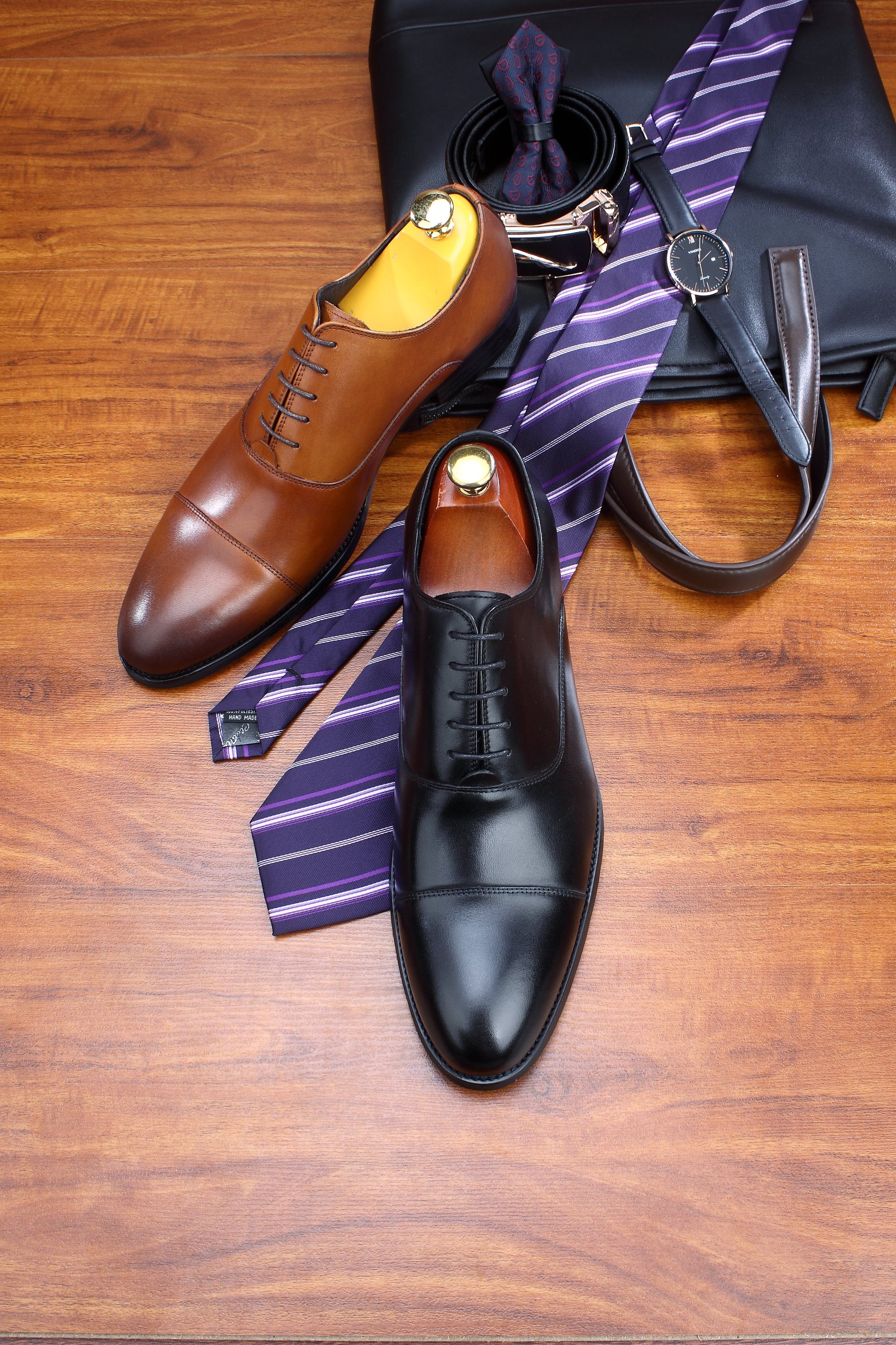 Men's Cognac Brown Cap Toe Oxford Shoes HolloMen Men's Cognac Brown Cap Toe Oxford Shoes HolloMen