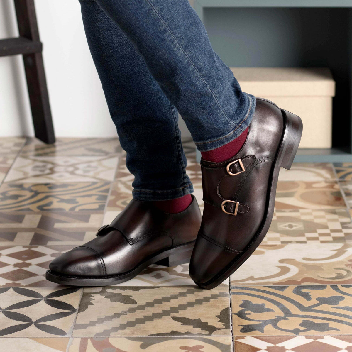 darkbrowndoublemonkstrapshoes_  display picture 2