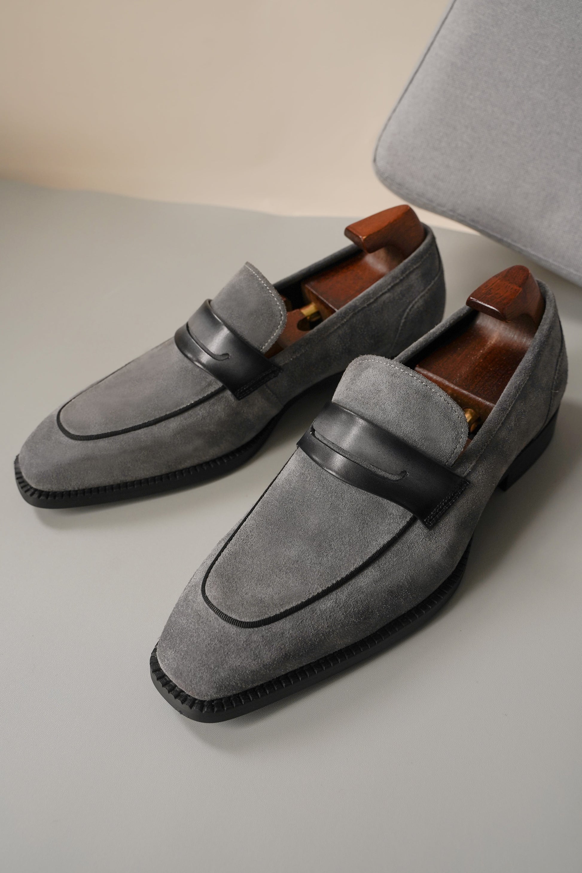 Gray Suede Penny Loafers for Men. HolloMen Gray Suede Penny Loafers for Men. HolloMen