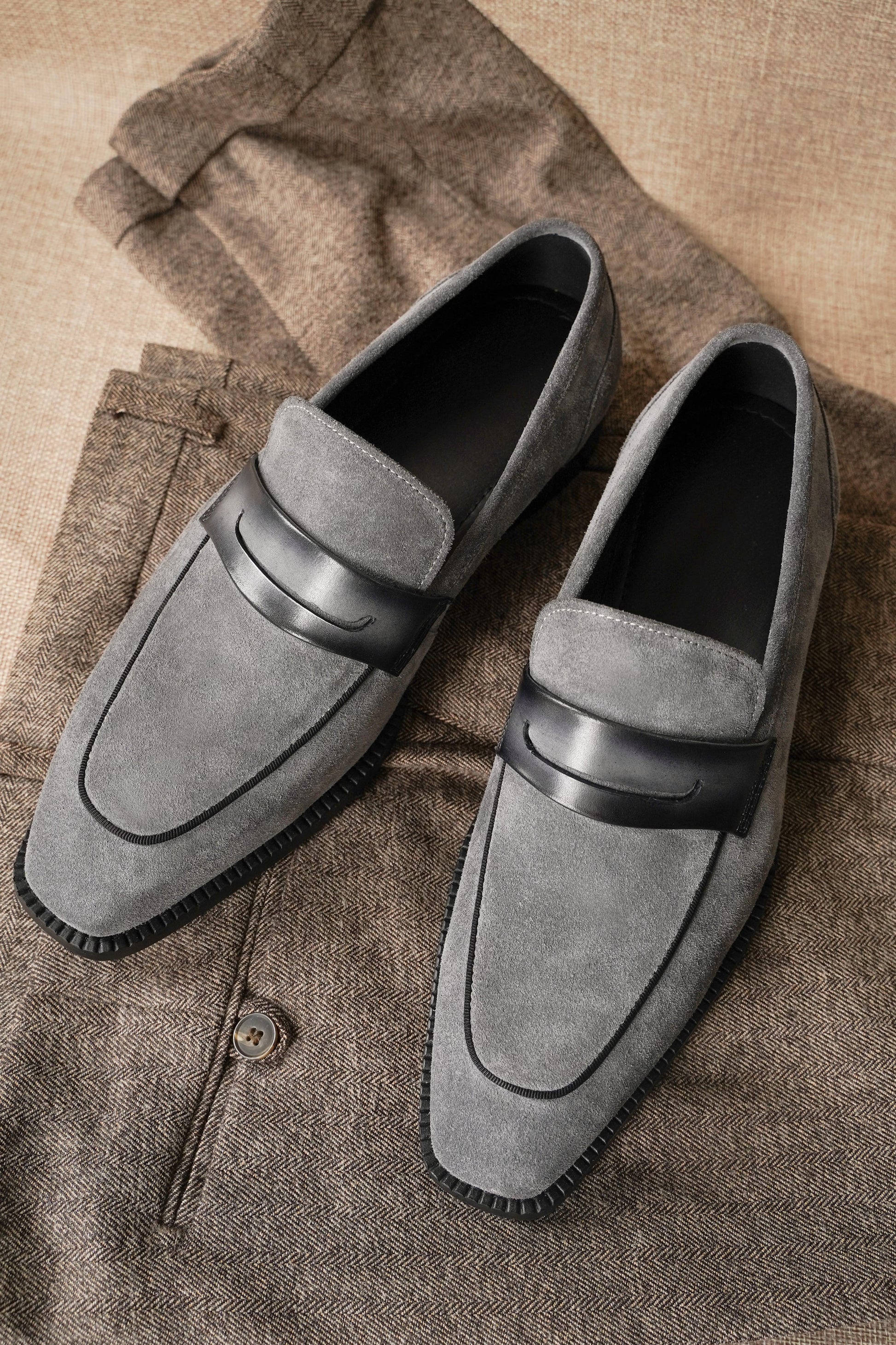 Gray Suede Penny Loafers for Men. HolloMen Gray Suede Penny Loafers for Men. HolloMen
