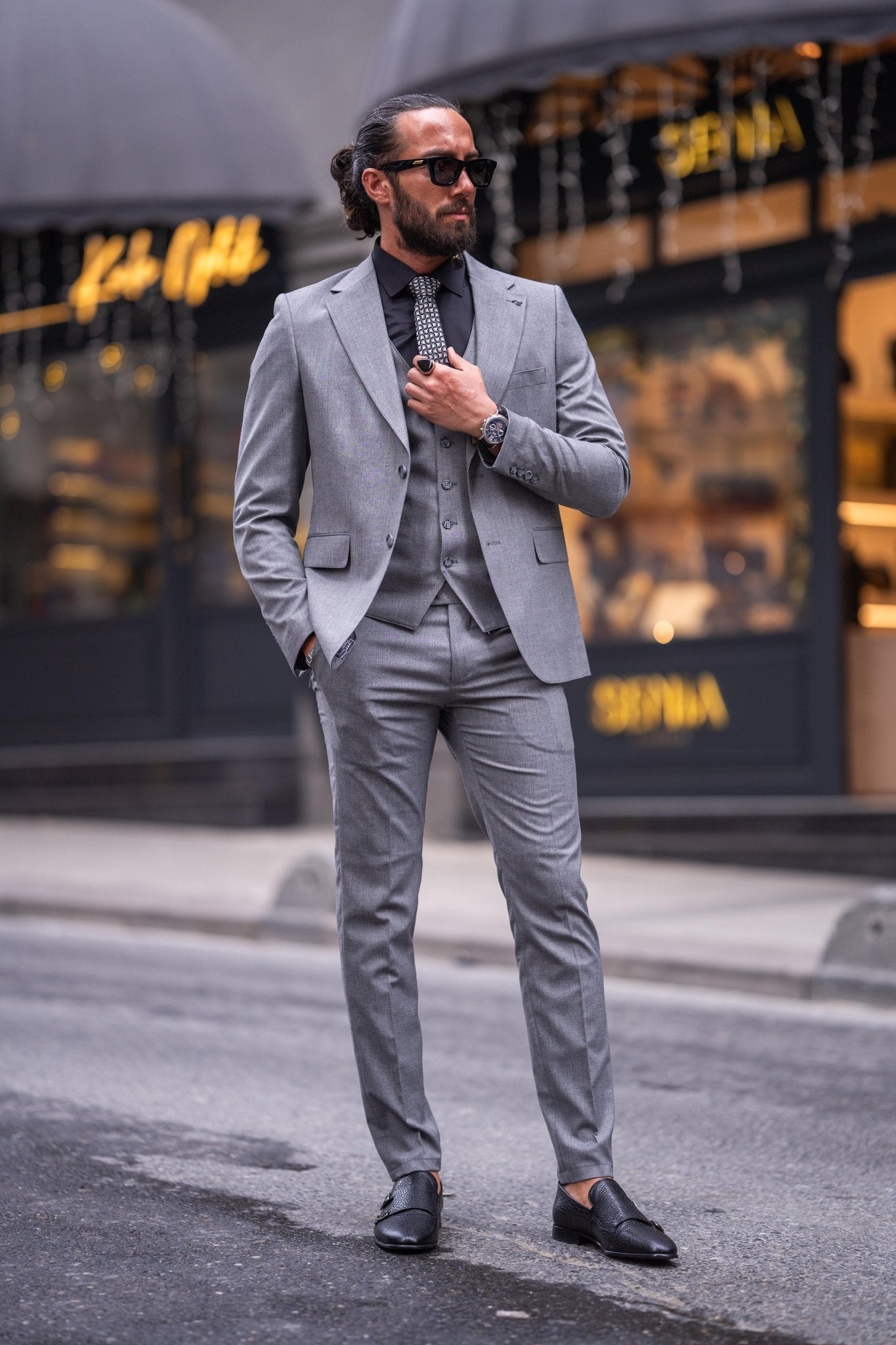 Men's Slim Fit Gray Suit for Wedding – HolloMen - Main Image