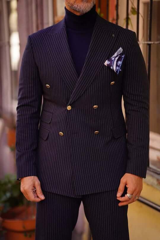 Navy Blue Pinstriped Double-Breasted Suit