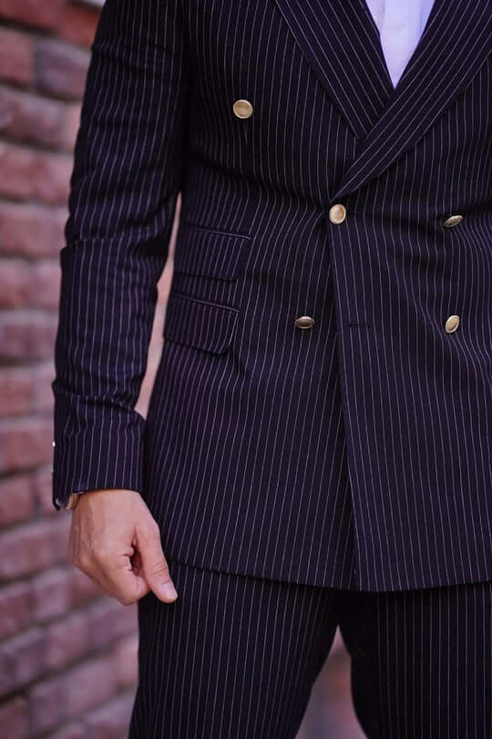 Navy Blue Pinstriped Double-Breasted Suit