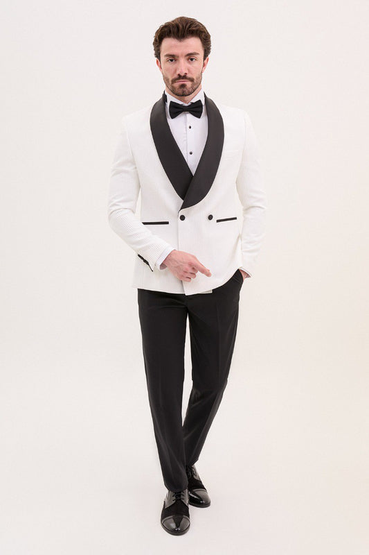 White Tuxedo from HolloMen showcasing unmatched elegance, unparalleled sophistication, and sleek dapper style.
