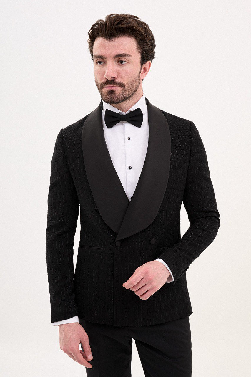 Formal Attire Men's Black Shawl Collar Tuxedo. HolloMen Formal Attire Men's Black Shawl Collar Tuxedo. HolloMen