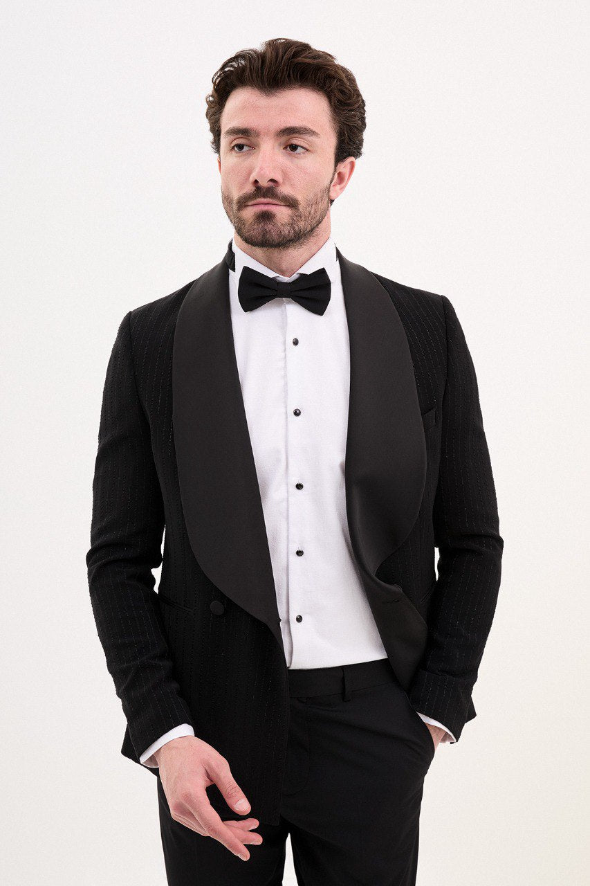 Formal Attire Men's Black Shawl Collar Tuxedo. HolloMen Formal Attire Men's Black Shawl Collar Tuxedo. HolloMen