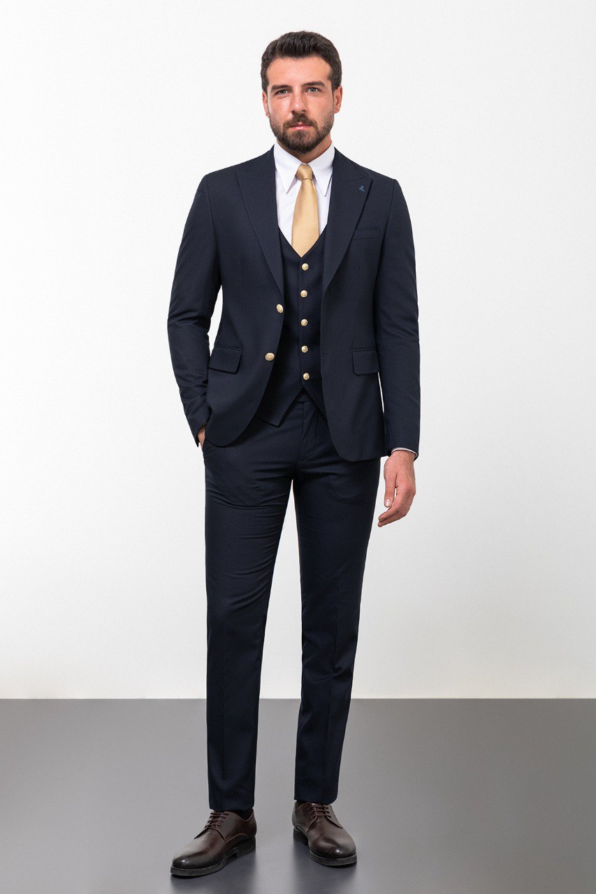 Navy Luxe Three-Piece Suit for Men Refined Elegance – HolloMen