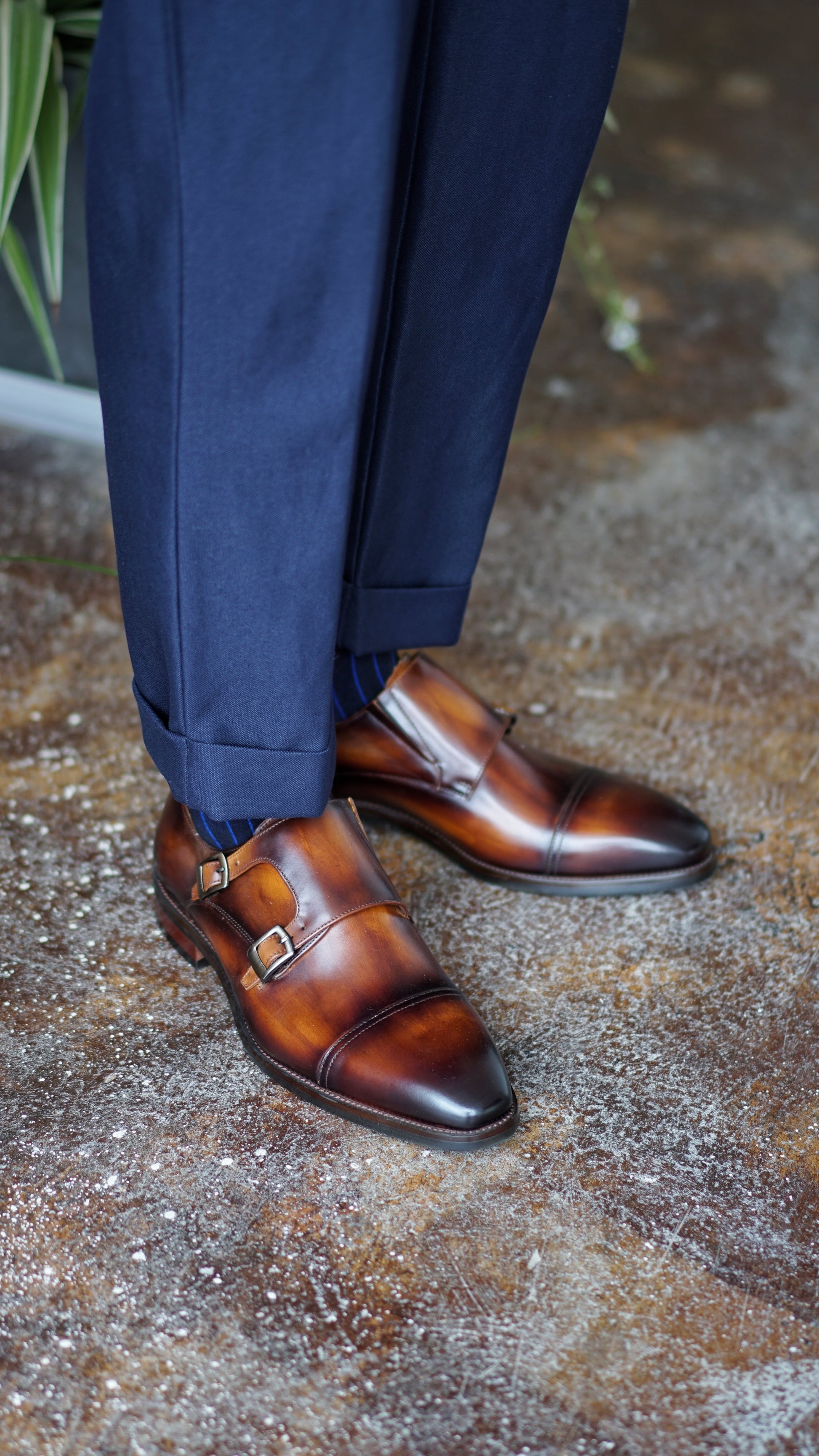 Brown Leather Double Monk Strap Shoes for Men HolloMen Brown Leather Double Monk Strap Shoes for Men HolloMen