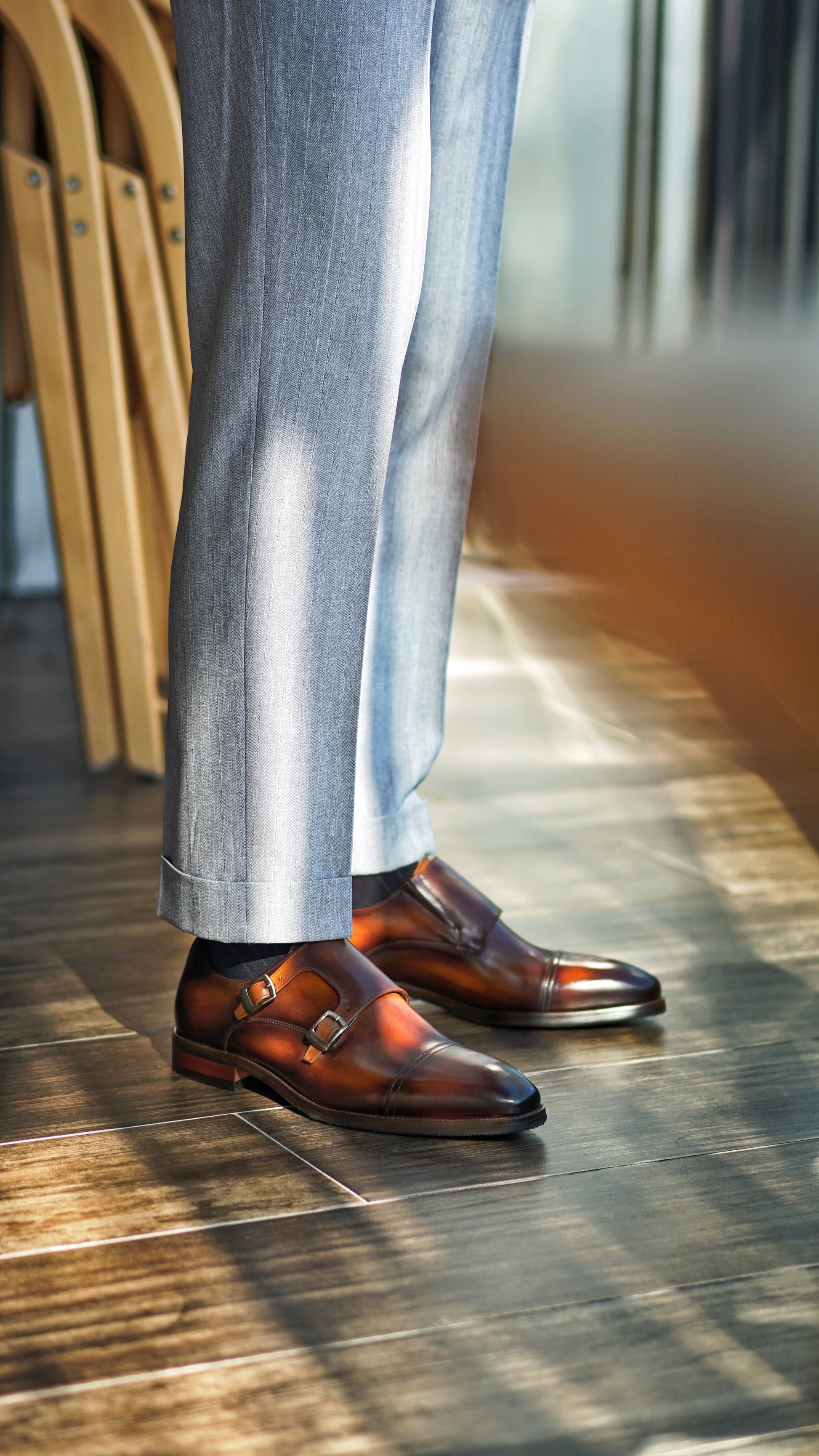 Brown Leather Double Monk Strap Shoes for Men HolloMen Brown Leather Double Monk Strap Shoes for Men HolloMen