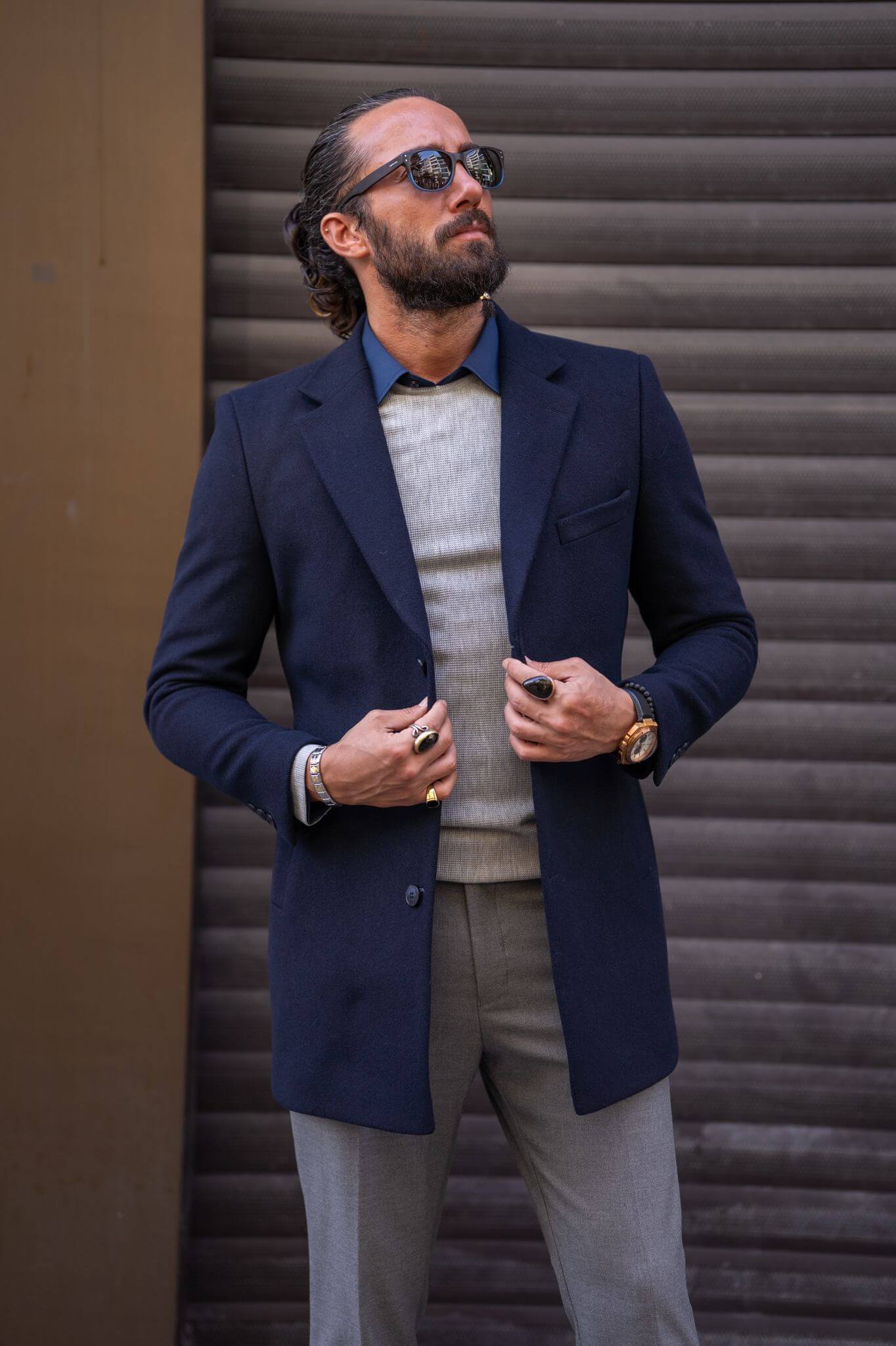 Navy Blue Cashmere Coat for Men