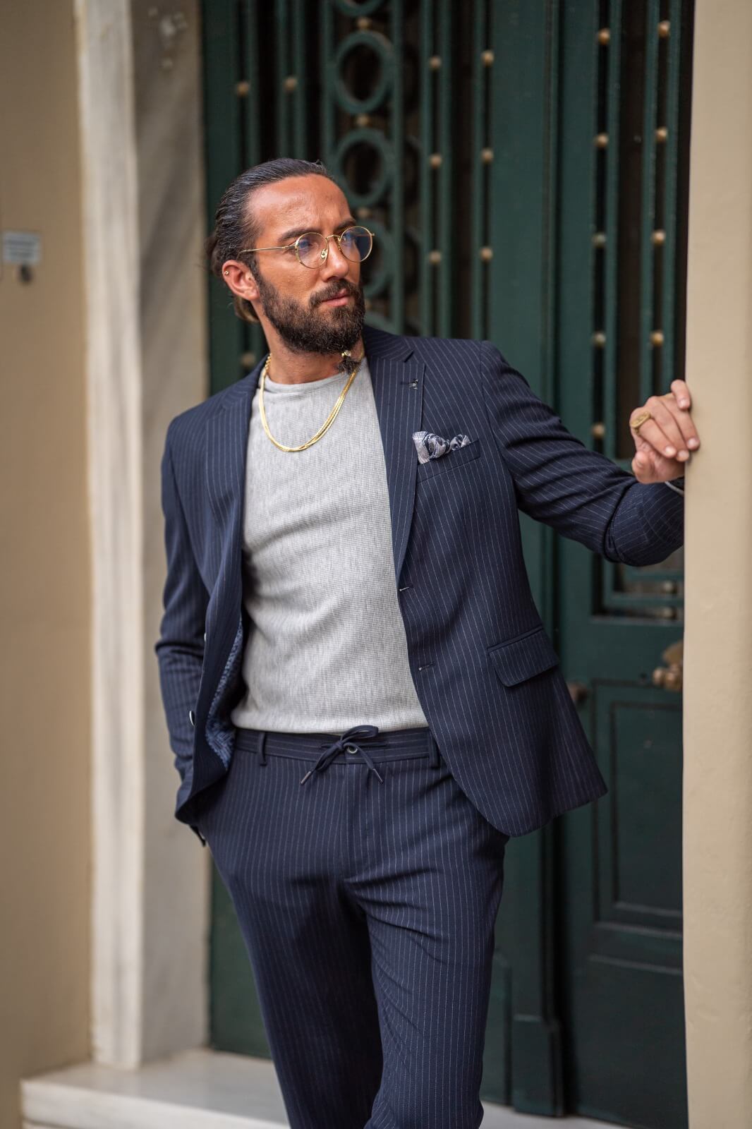 blue dress suit HolloMen: Navy Blue Plaid Casual Suit for Men