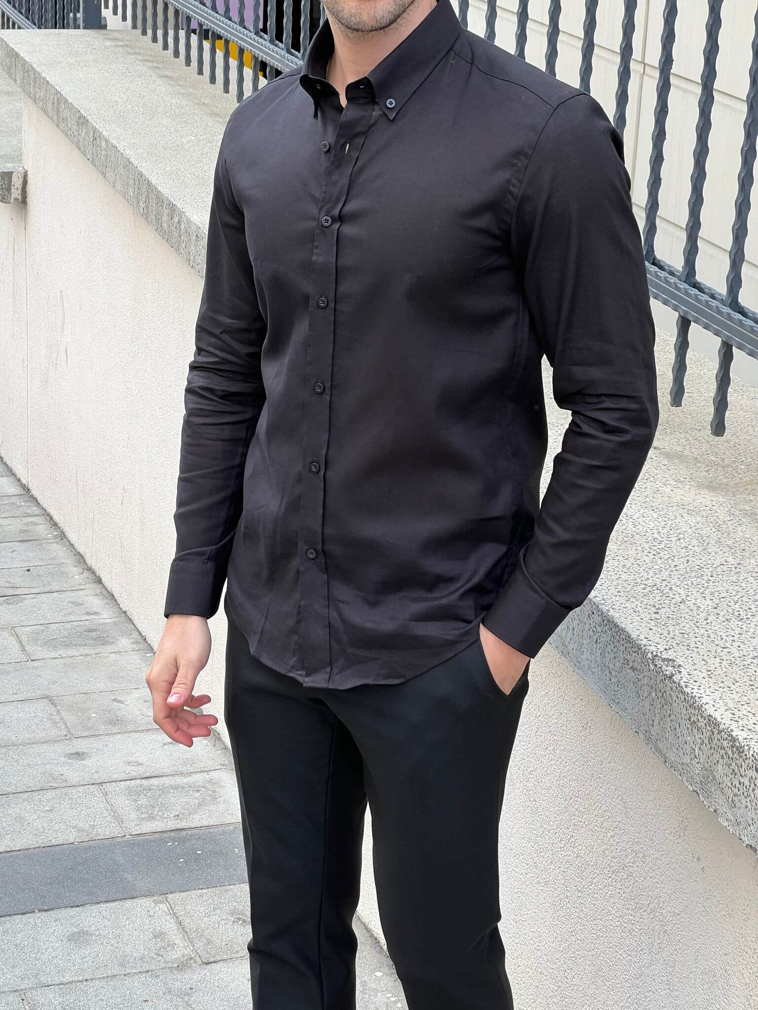 Undeniable Elegance: Men's Black Cotton Shirt | HolloMen Undeniable Elegance: Men's Black Cotton Shirt | HolloMen