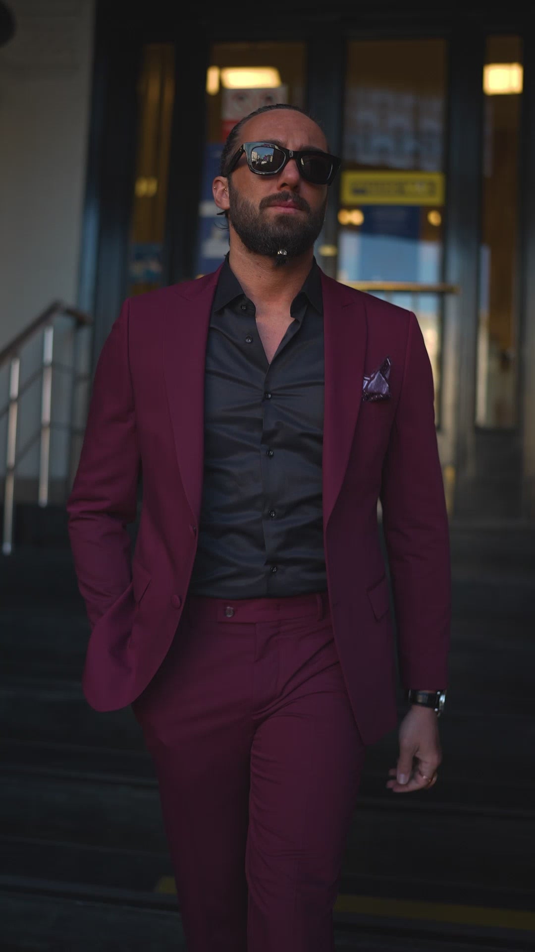 Statement Men's Burgundy Patterned Vested Tuxedo with Bowtie
