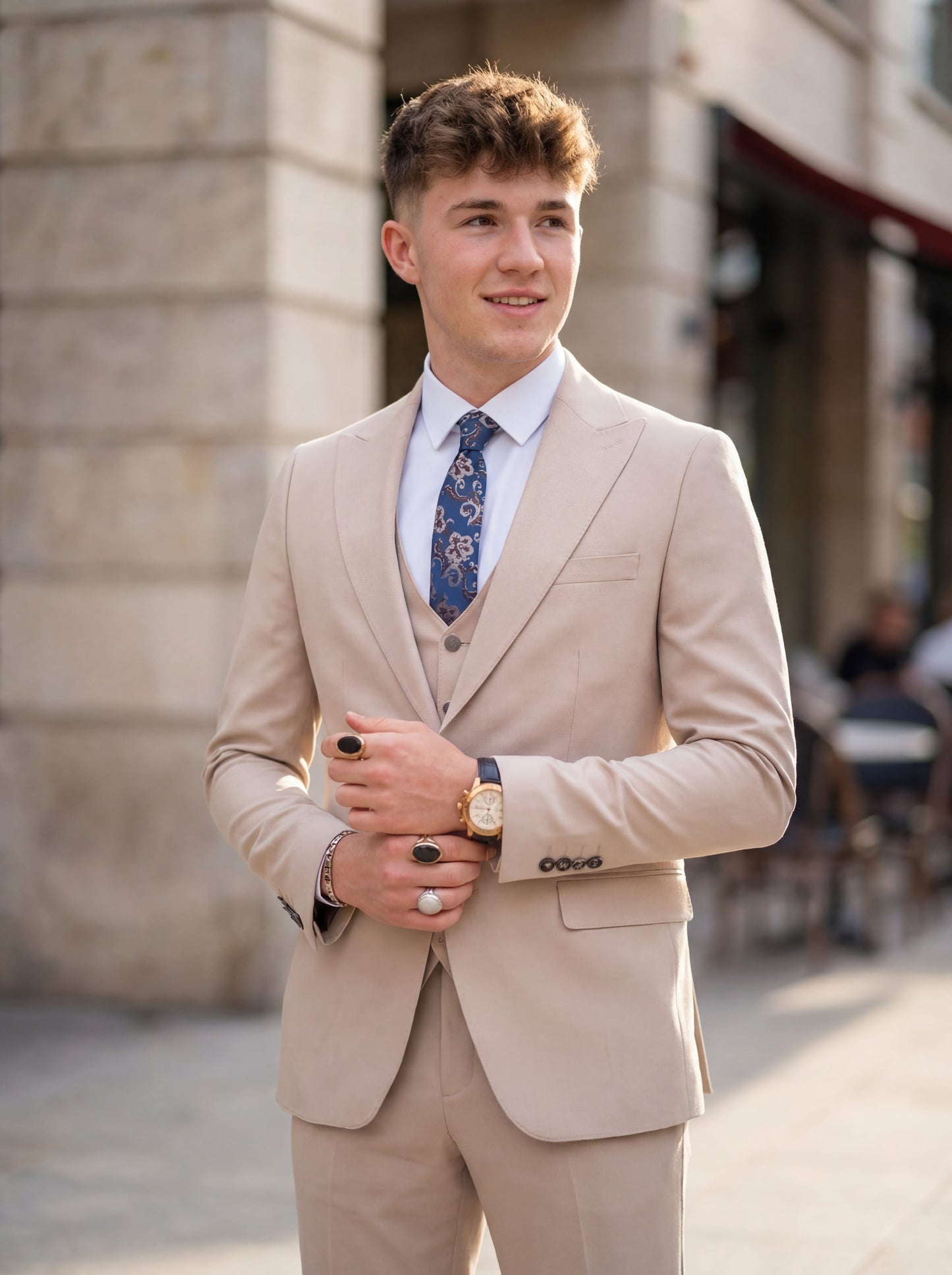 Beige Slim Fit 3-Piece Prom Suit — Match the Dress Edition