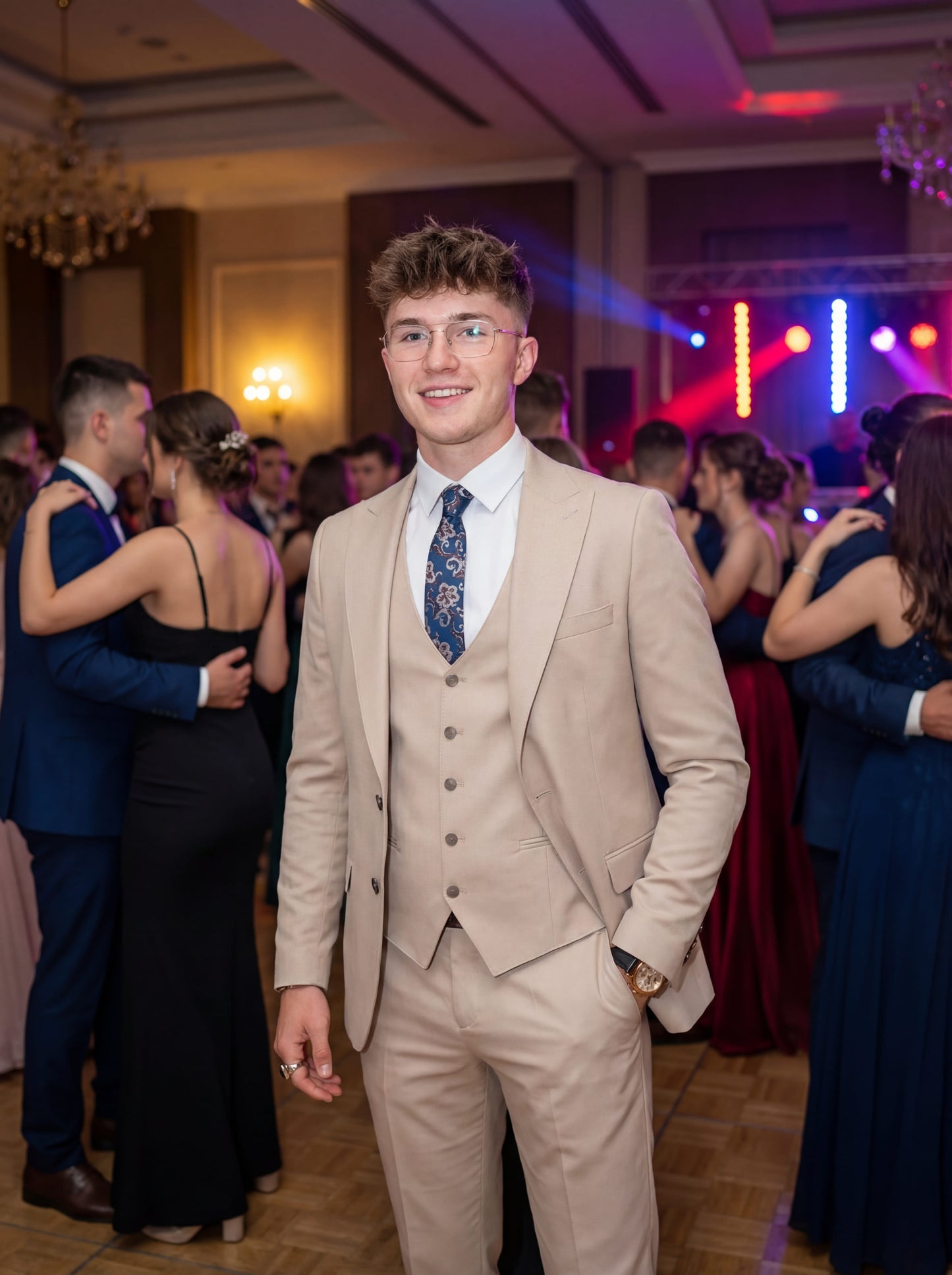 Beige Slim Fit 3-Piece Prom Suit — Match the Dress Edition