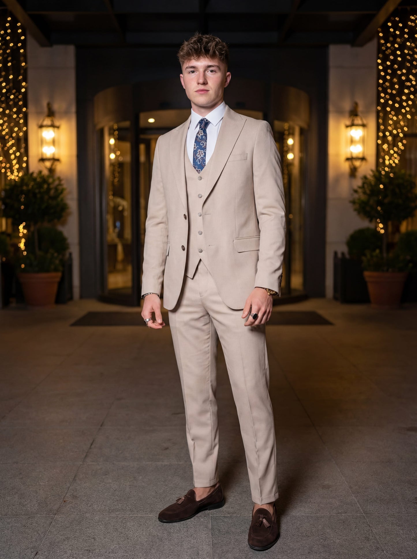 Beige Slim Fit 3-Piece Prom Suit — Match the Dress Edition