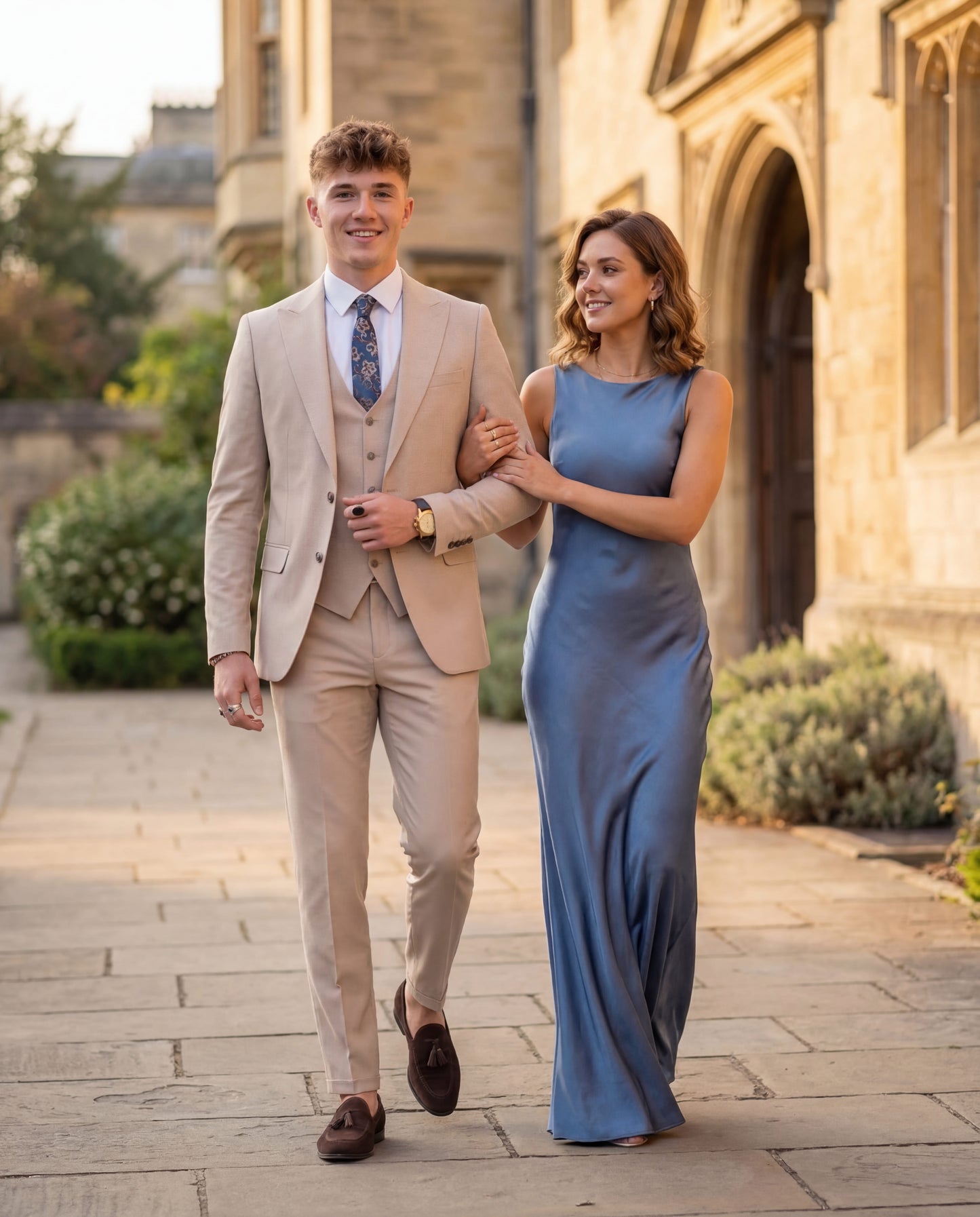Beige Slim Fit 3-Piece Prom Suit — Match the Dress Edition