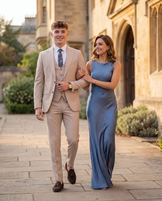 Beige Slim Fit 3-Piece Prom Suit — Match the Dress Edition