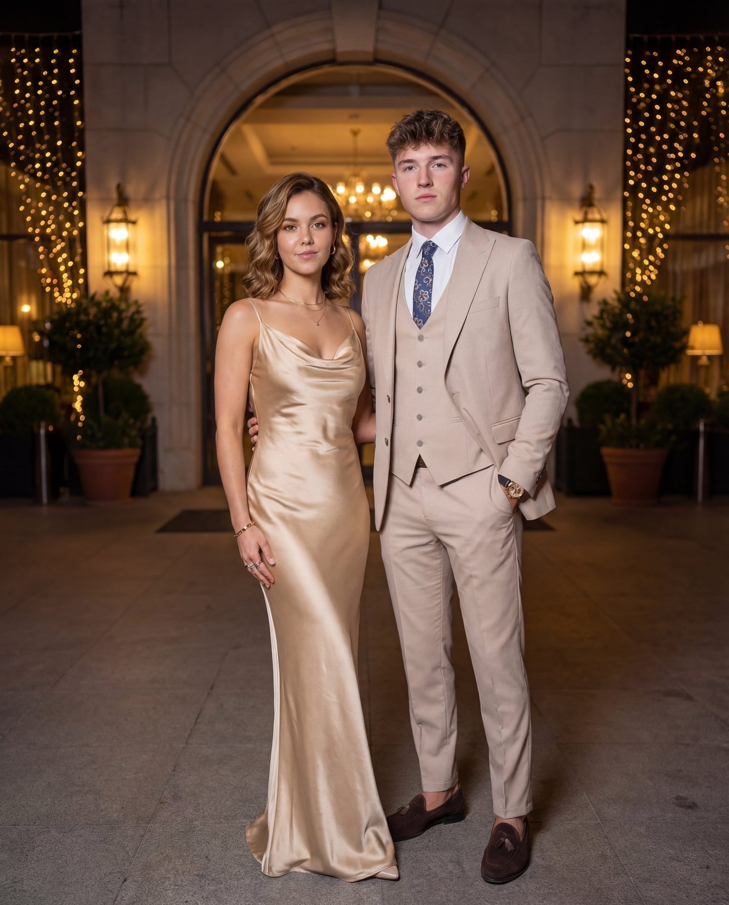 Beige Slim Fit 3-Piece Prom Suit — Match the Dress Edition