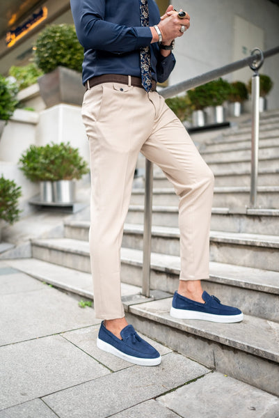 Novara Slim Fit Trousers — Beige | HolloMen