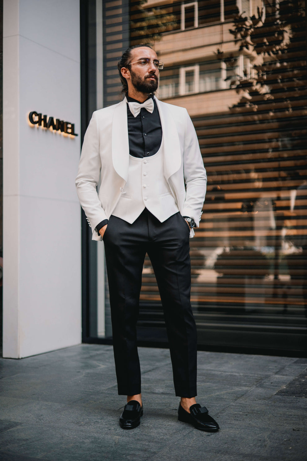20409 Black-White Patterned Tuxedo For Men