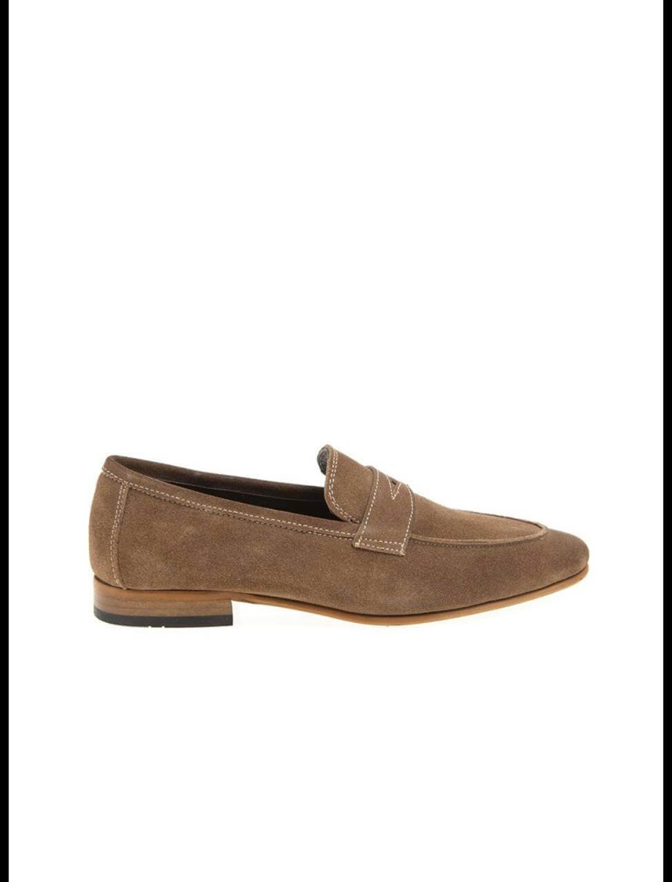Suede cappuccino penny loafers with Neolite soles. 