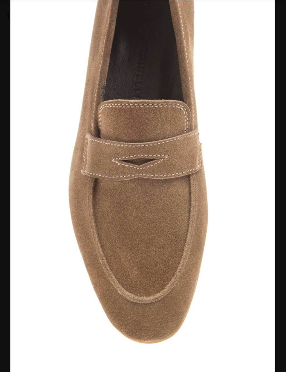 Suede cappuccino penny loafers with Neolite soles. 