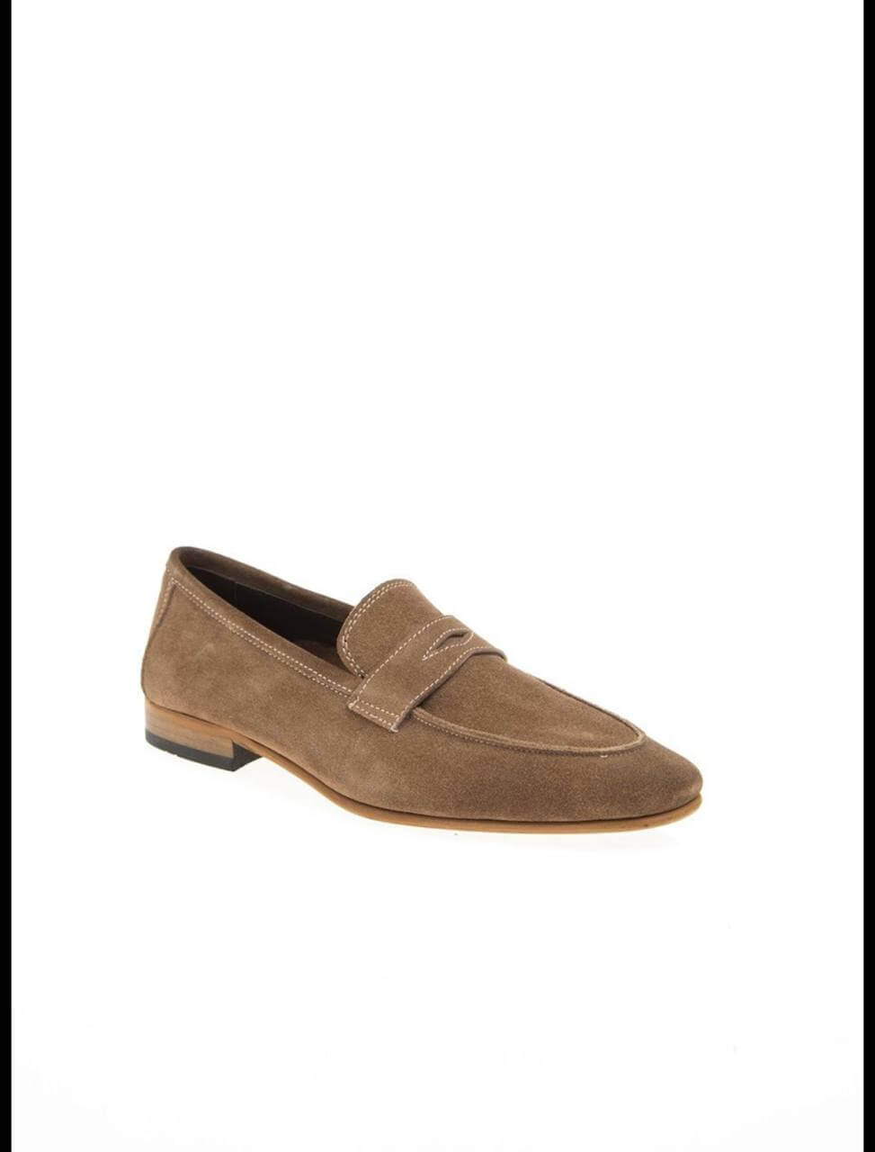Suede cappuccino penny loafers with Neolite soles. 