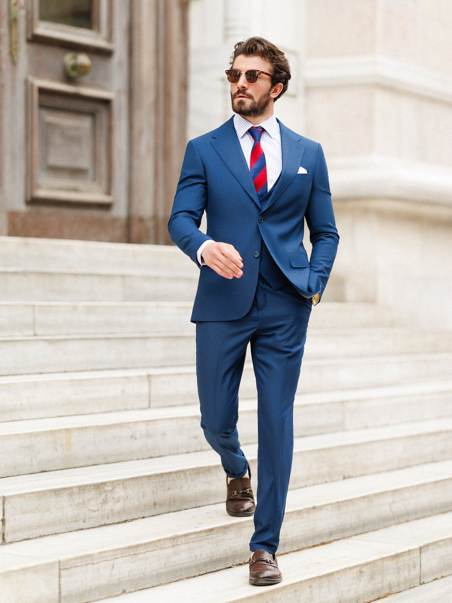 Blauer Slim-Fit-Anzug, 3-teilig