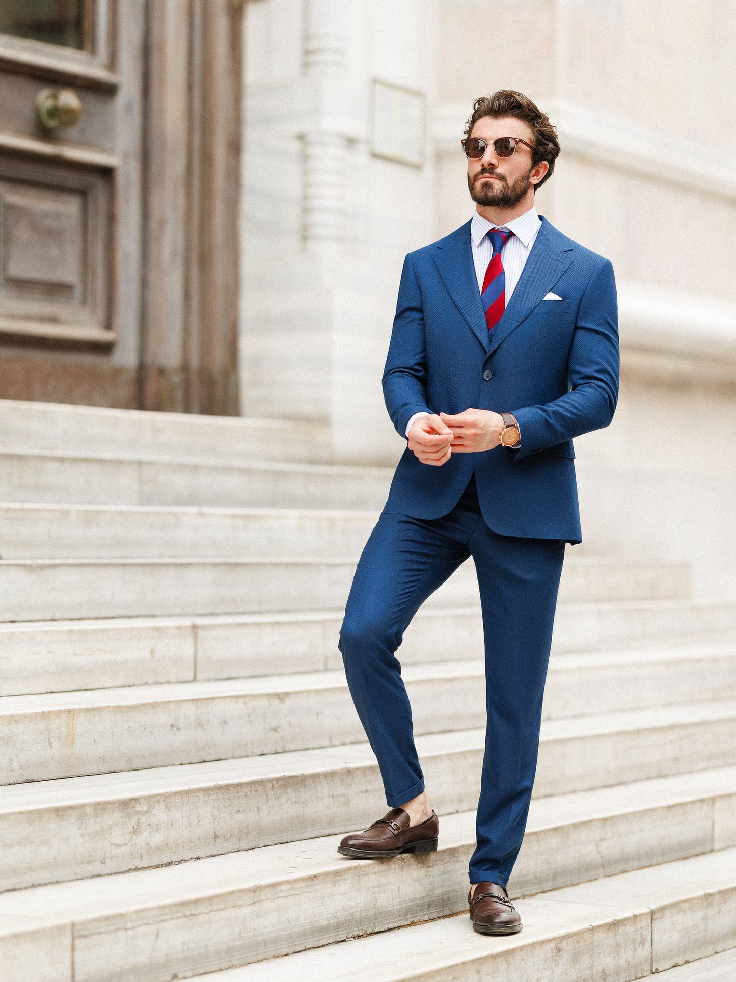 Blauer Slim-Fit-Anzug, 3-teilig