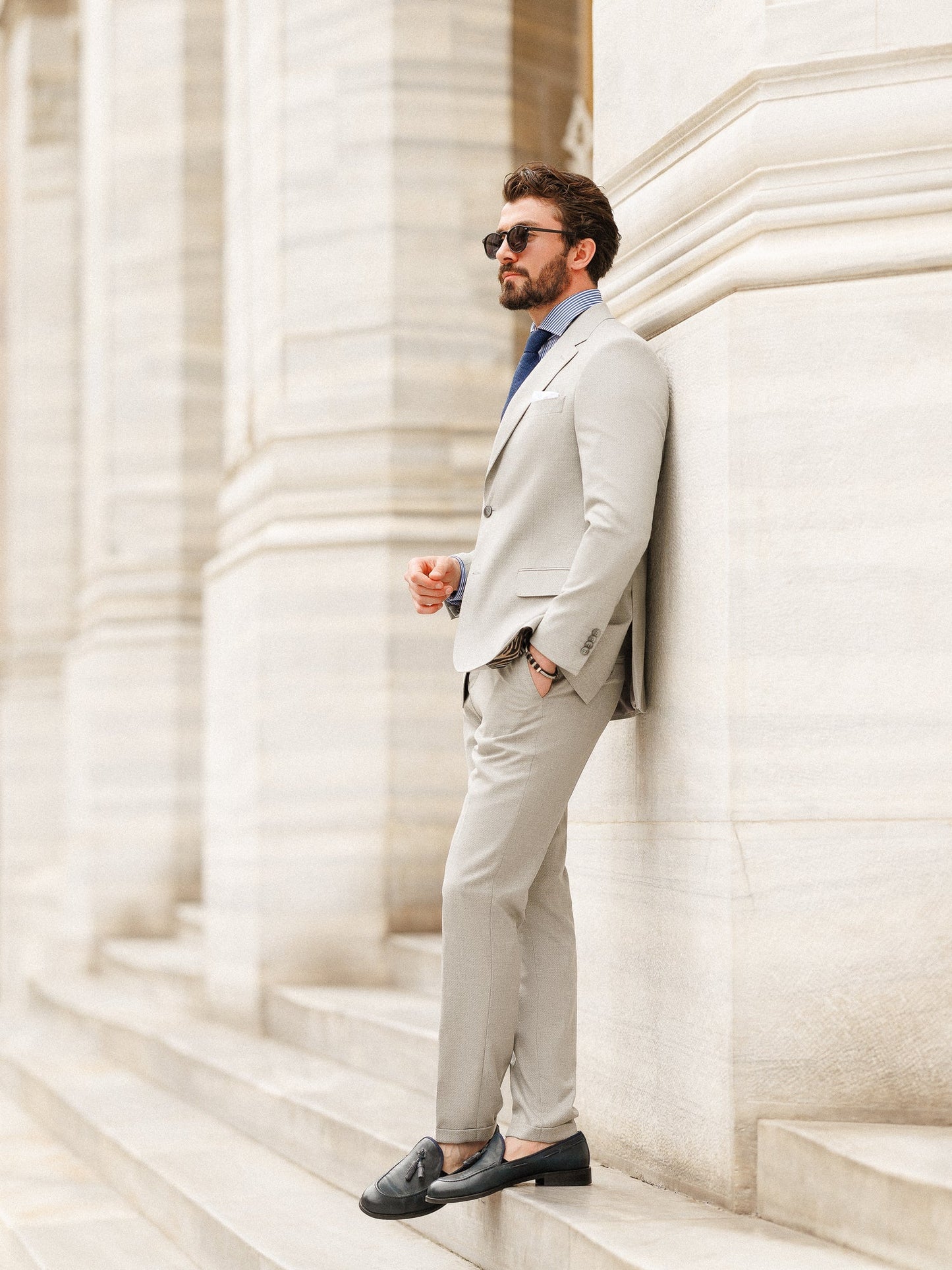 Grauer Slim-Fit-Anzug, 3-teilig