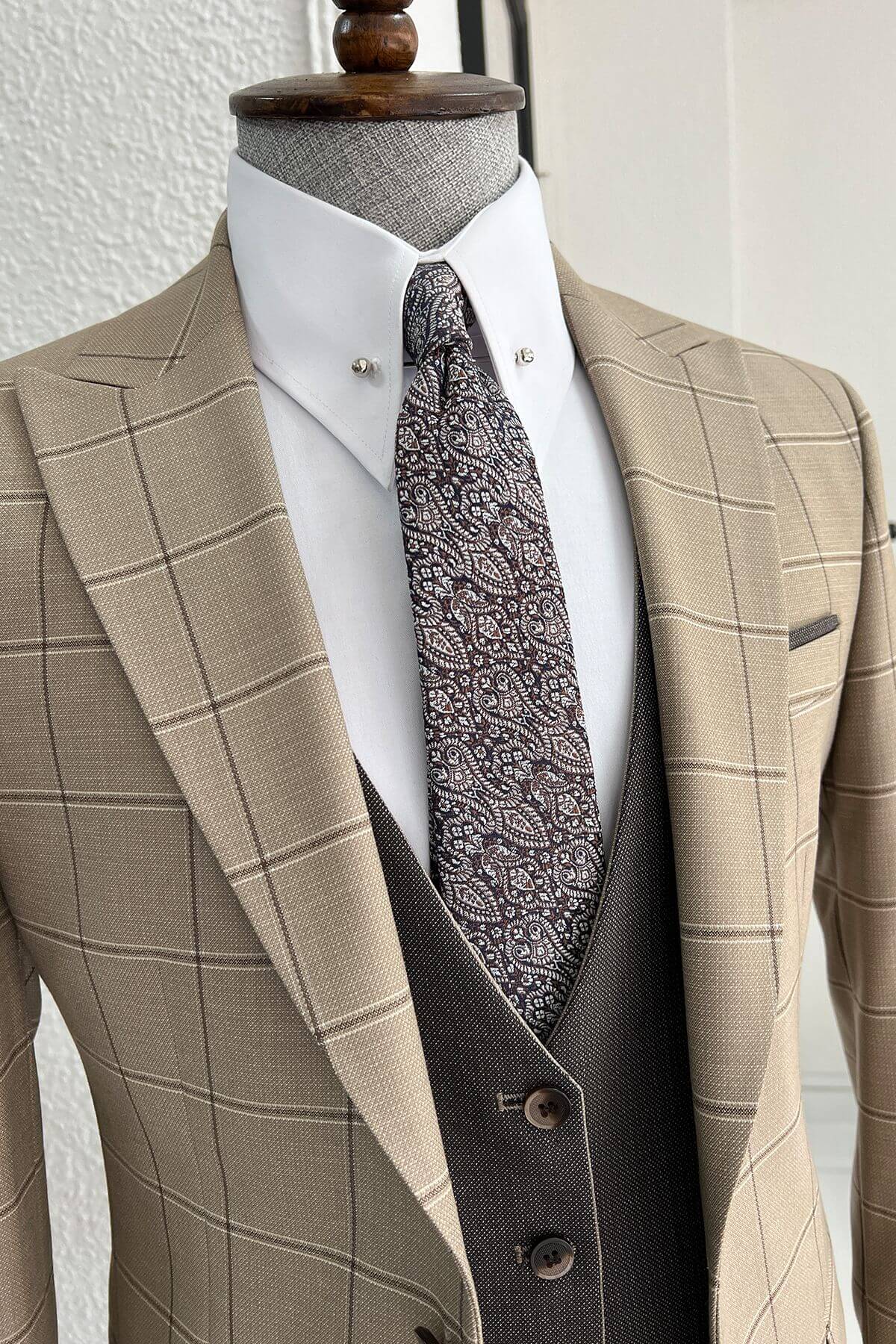 Beige and Brown Wool Suit