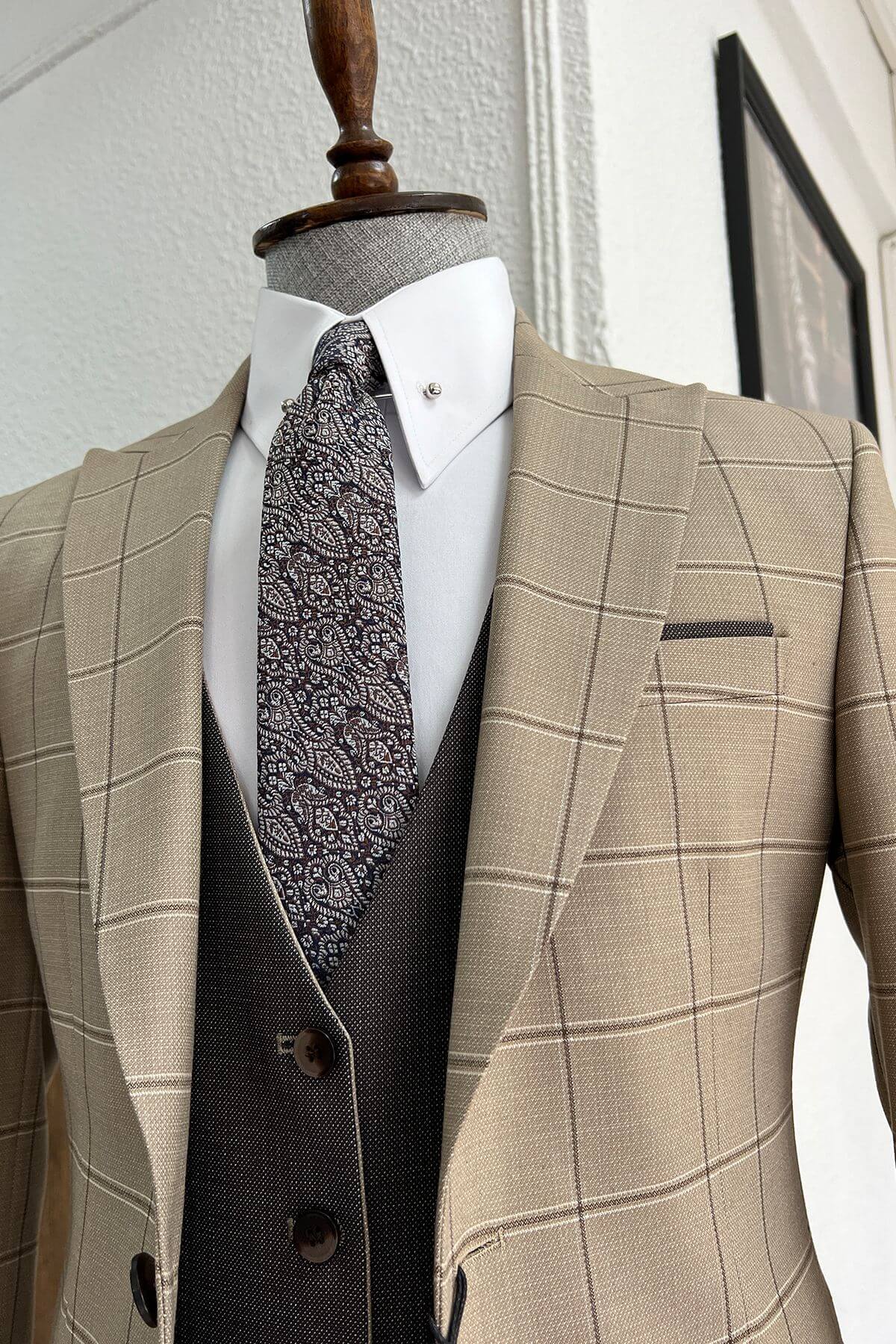 Beige and Brown Wool Suit