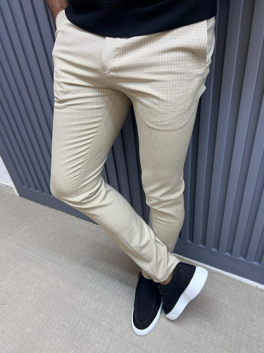 Beige Checkered Trousers