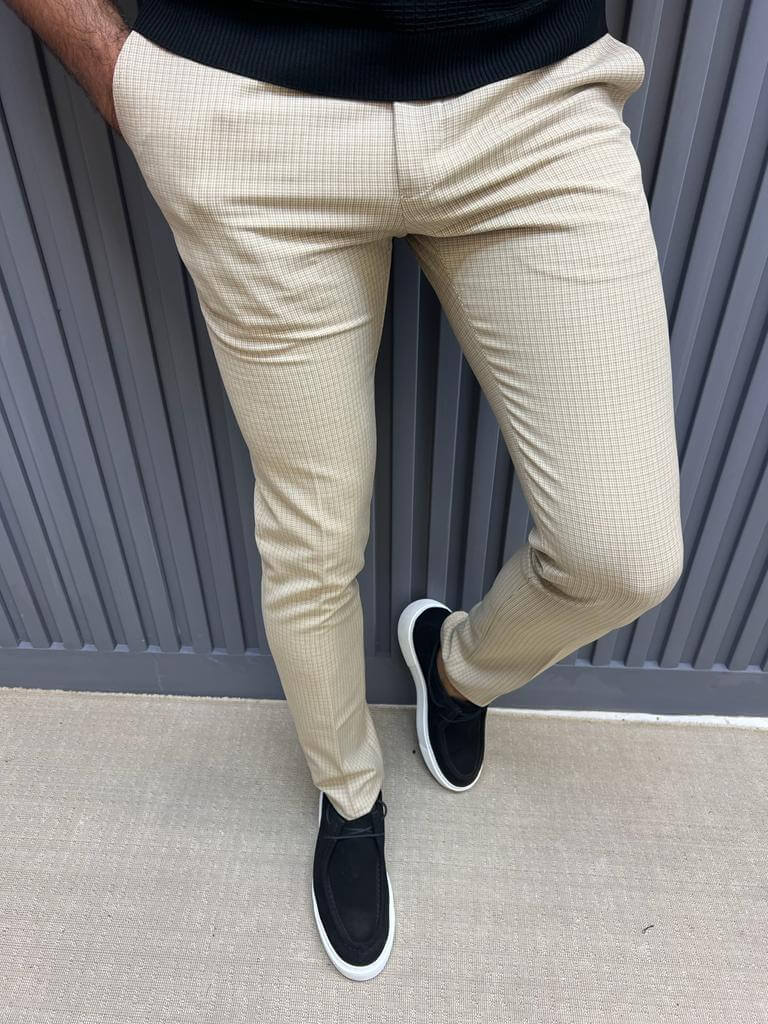Beige Checkered Trousers