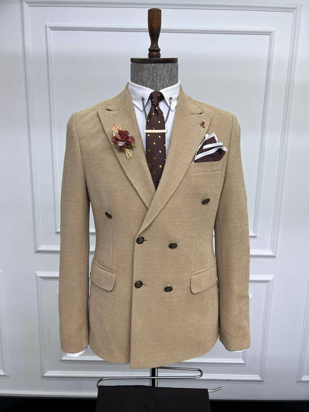 【値下げ】Double Breasted Classic Blazer ベージュ Beige Double Breasted Blazer – HolloMen