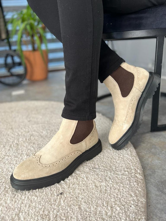 I-Beige Suede Chelsea Boots