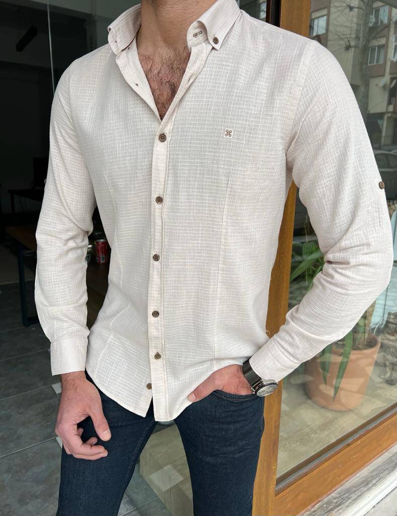  A beige summer shirt with long sleeves