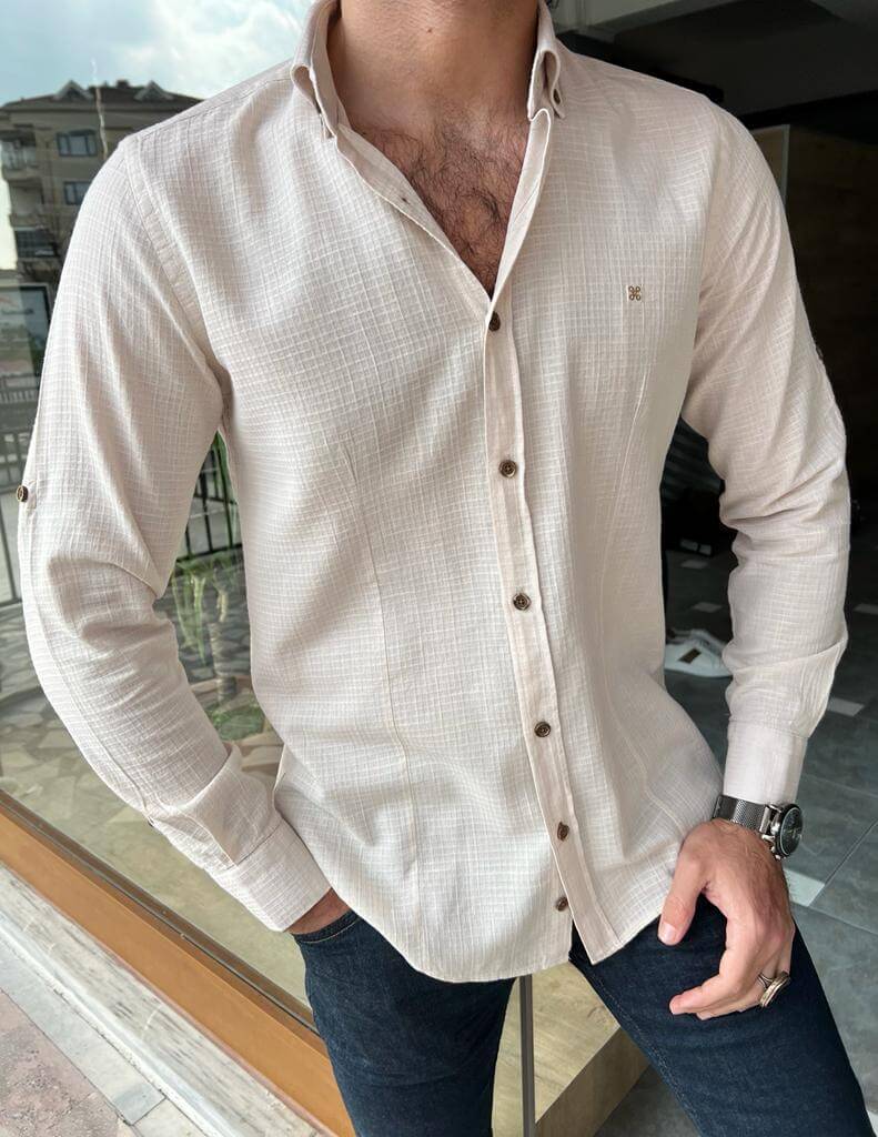  A beige summer shirt with long sleeves