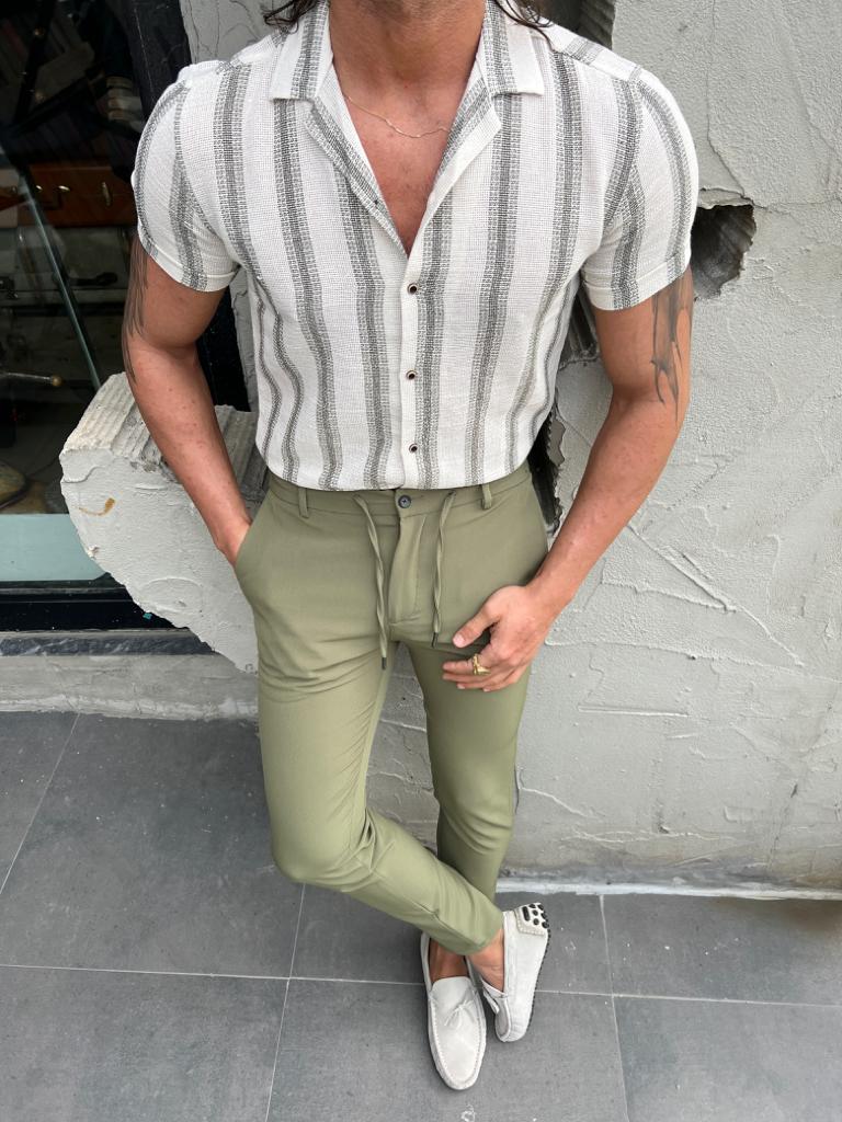 Beige/Green Slim Fit Shirt