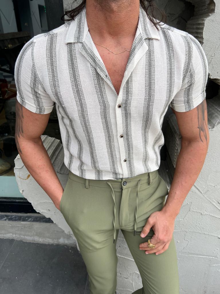 Beige/Green Slim Fit Shirt