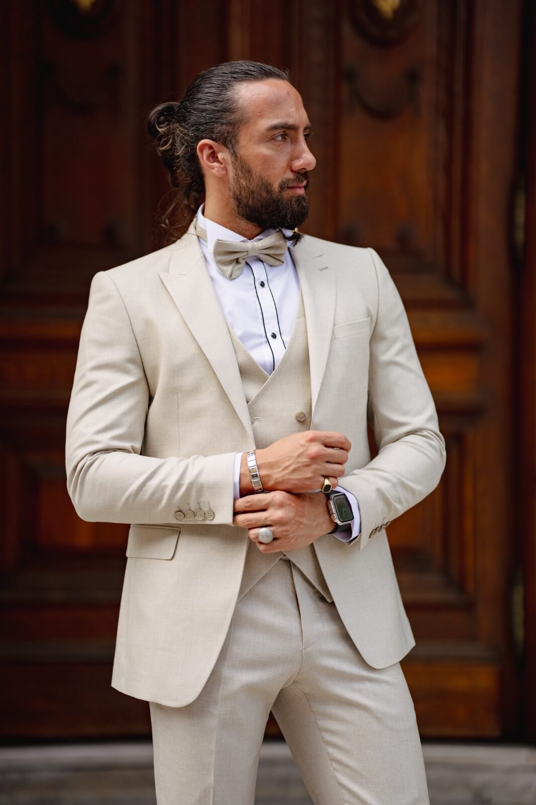 HolloMen Birch Beige 3-Piece Wedding Tuxedo Suit EU46/US36 / 36W