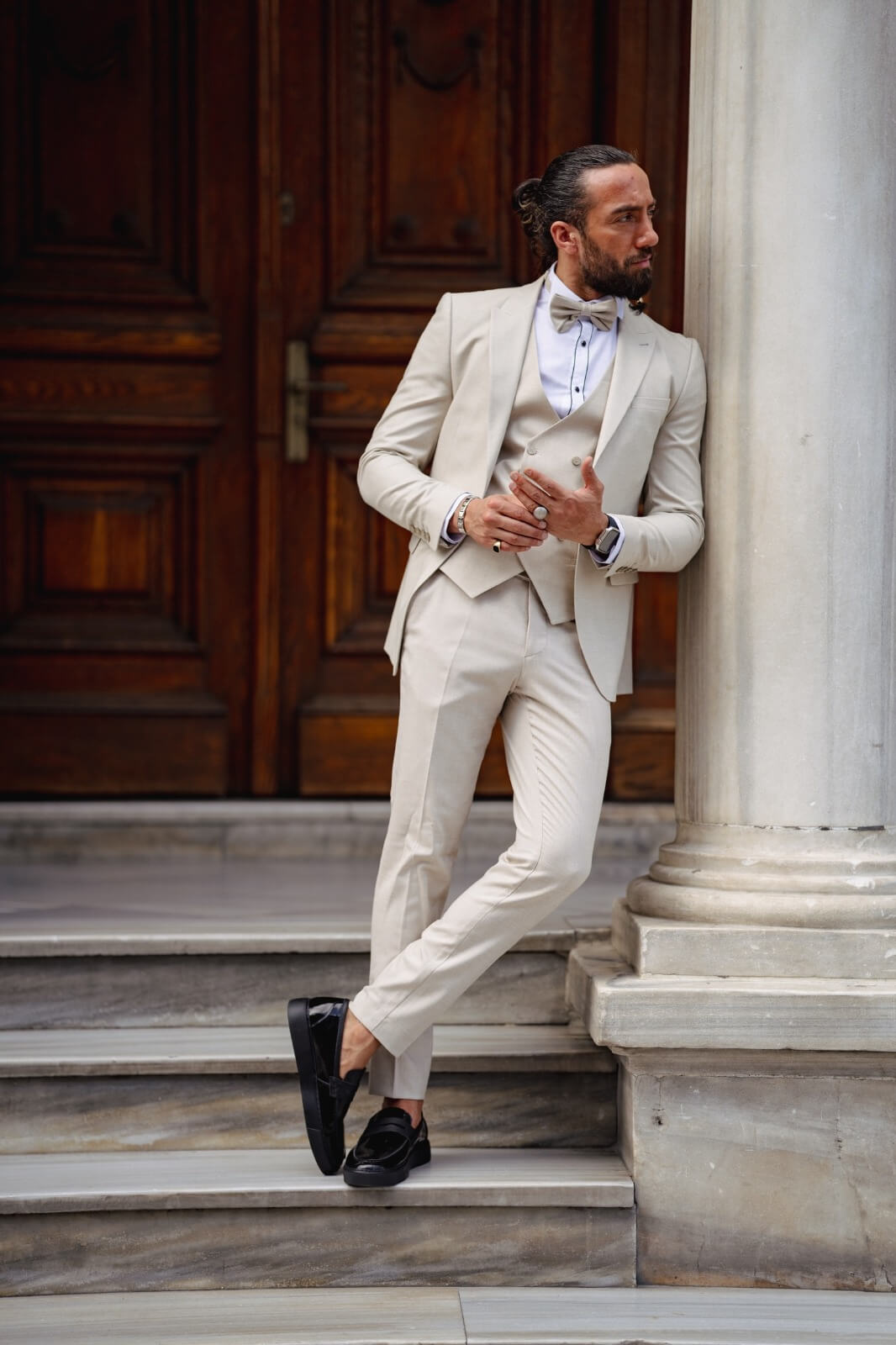 HolloMen Birch Beige 3-Piece Wedding Tuxedo Suit EU52/US42 / 31W