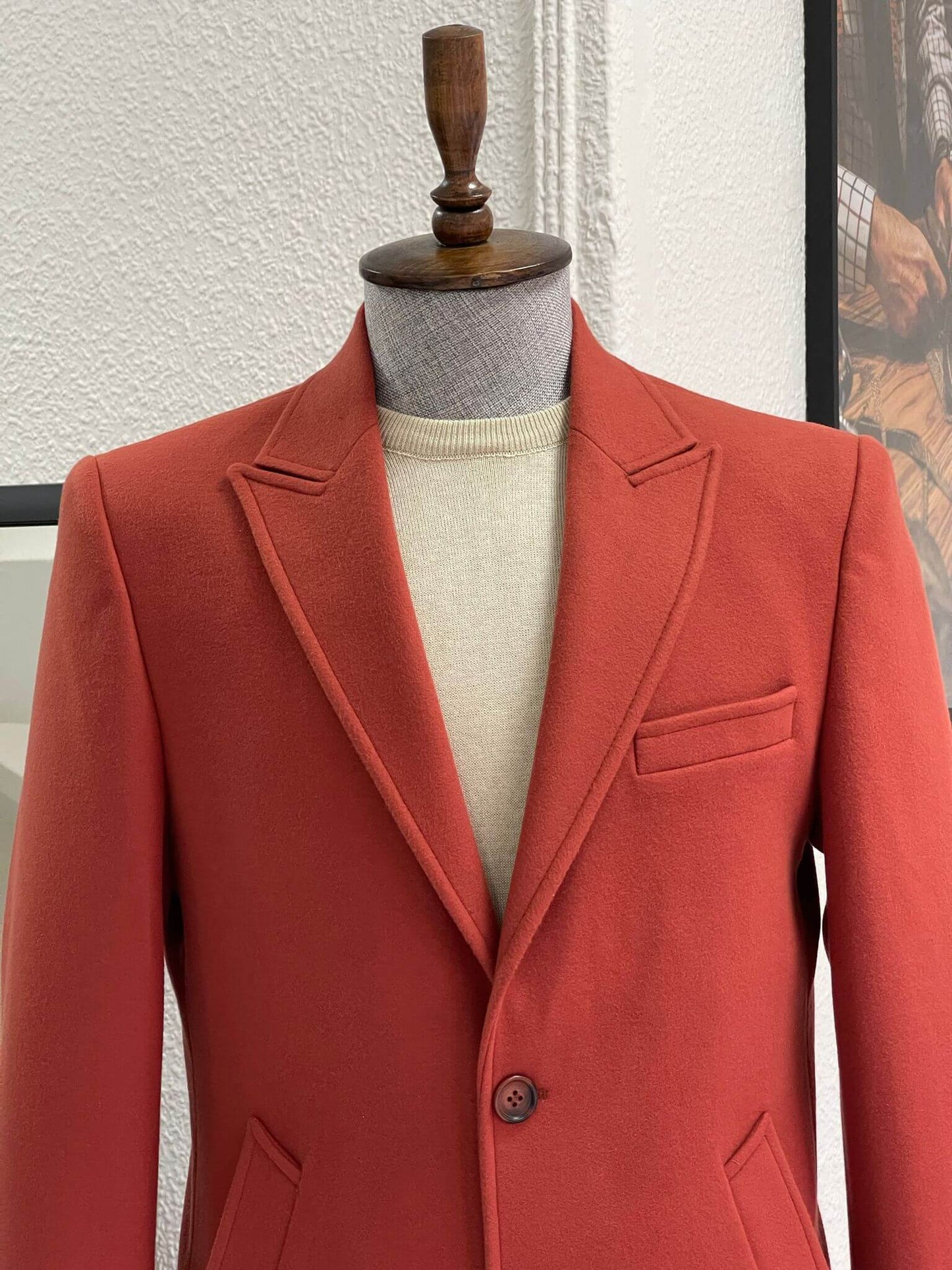 Stylish wool coat featuring Birmingham Tile design